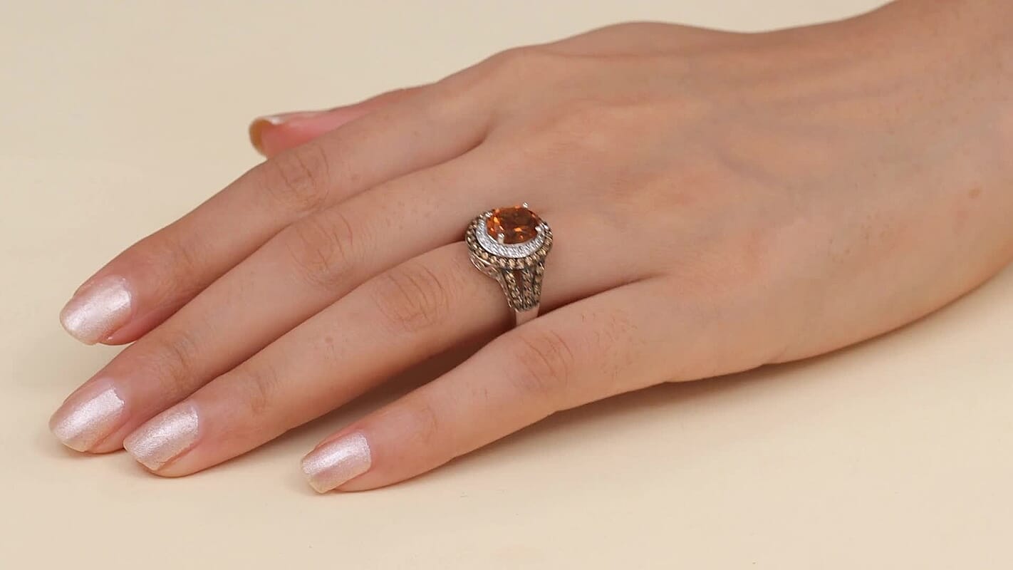 D'Joy Santa Ana Madeira Citrine and Multi Gemstone 3.85 ctw Ring in Platinum Over Sterling Silver (Size 10.0)