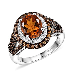 D'Joy Santa Ana Madeira Citrine and Multi Gemstone 3.85 ctw Solar Flare Halo Ring in Platinum Over Sterling Silver (Size 6.0)