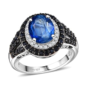 D'Joy Kashmir Kyanite and Multi Gemstone 4.30 ctw Solar Flare Halo Ring in Platinum Over Sterling Silver (Size 10.0)