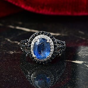 D'Joy Kashmir Kyanite, Multi Gemstone Halo Ring in Platinum Over Sterling Silver 4.30 ctw (Size 10.0)