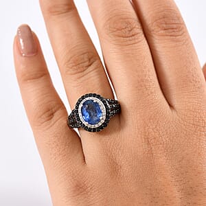 D'Joy Kashmir Kyanite, Multi Gemstone Halo Ring in Platinum Over Sterling Silver 4.30 ctw (Size 10.0)