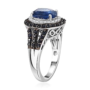 D'Joy Kashmir Kyanite, Multi Gemstone Halo Ring in Platinum Over Sterling Silver 4.30 ctw (Size 10.0)