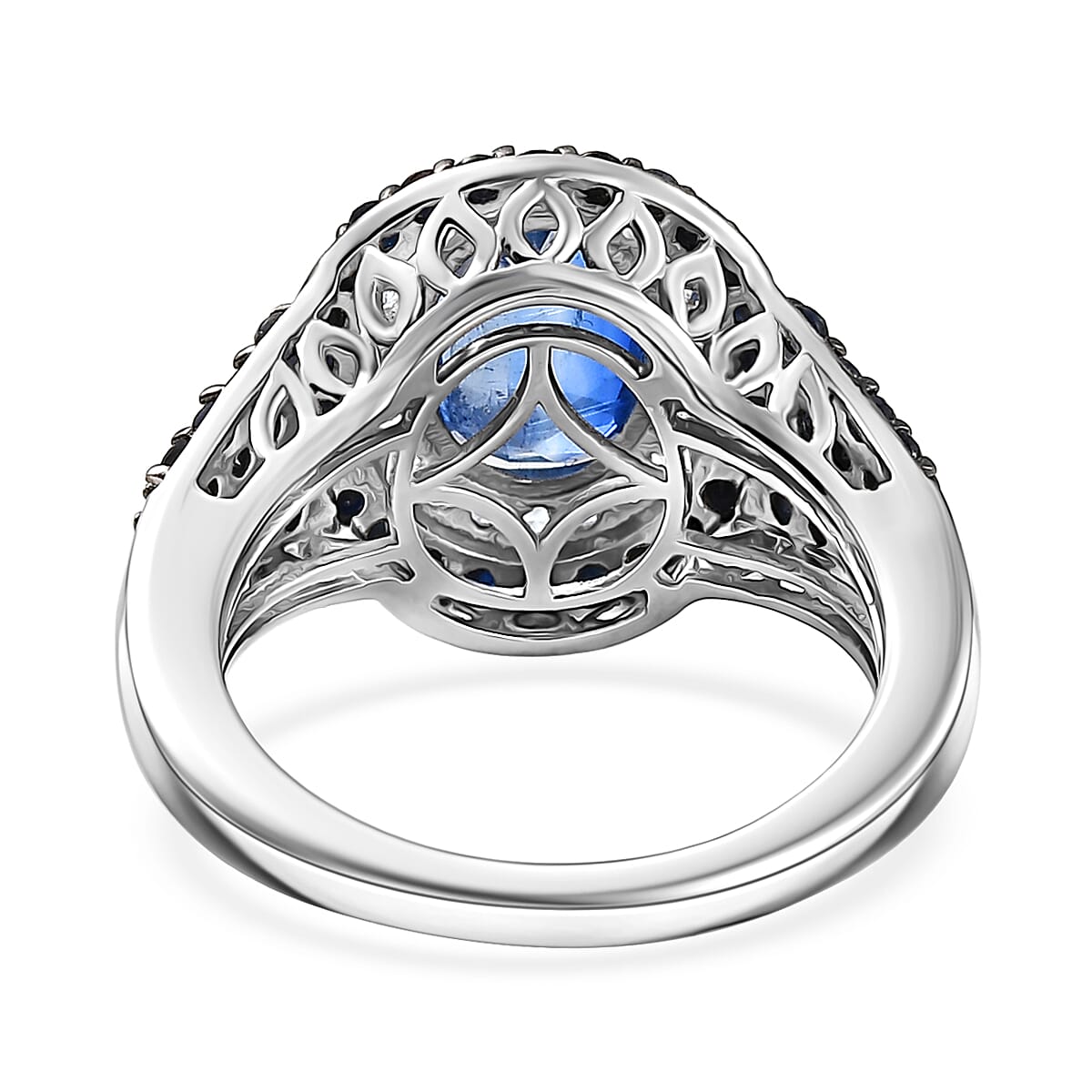 D'Joy Kashmir Kyanite and Multi Gemstone 4.30 ctw Solar Flare Halo Ring in Platinum Over Sterling Silver (Size 10.0) image number 4