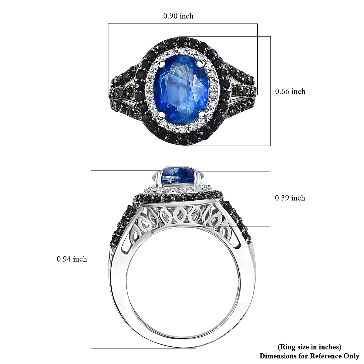 D'Joy Kashmir Kyanite and Multi Gemstone 4.30 ctw Solar Flare Halo Ring in Platinum Over Sterling Silver (Size 10.0) image number 5