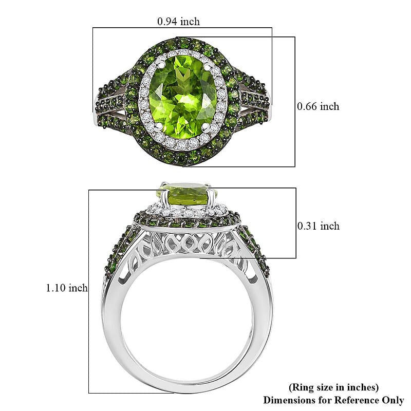 D'Joy Hebei Peridot and Multi Gemstone 3.80 ctw Solar Flare Halo Ring in Platinum Over Sterling Silver (Size 10.0)