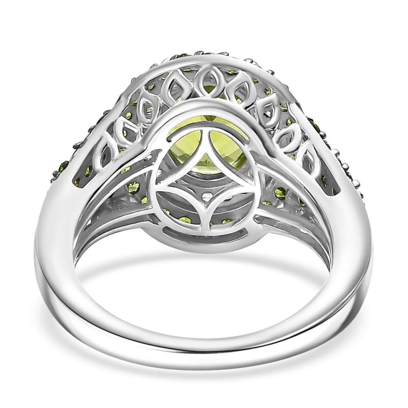 D'Joy Hebei Peridot and Multi Gemstone 3.80 ctw Solar Flare Halo Ring in Platinum Over Sterling Silver (Size 5.0)