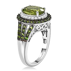 D'Joy Hebei Peridot and Multi Gemstone 3.80 ctw Solar Flare Halo Ring in Platinum Over Sterling Silver (Size 6.0)