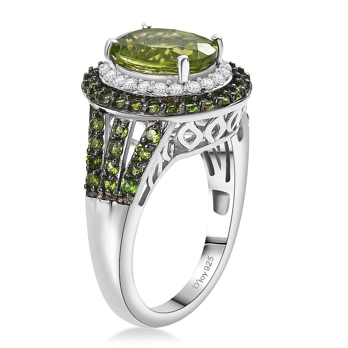D'Joy Hebei Peridot and Multi Gemstone 3.80 ctw Solar Flare Halo Ring in Platinum Over Sterling Silver (Size 9.0) image number 3
