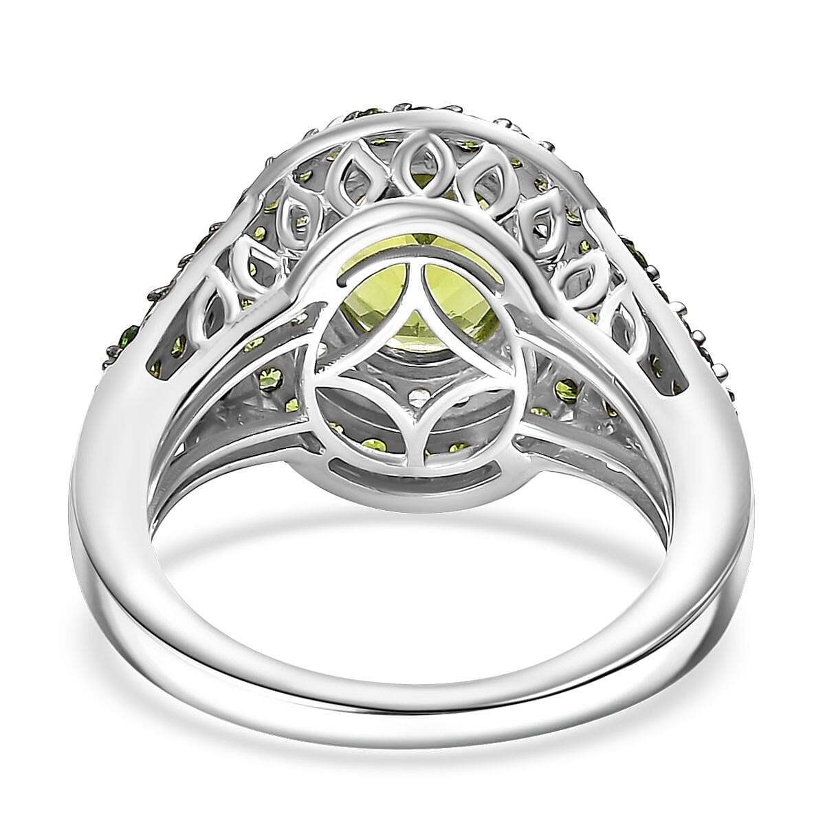 D'Joy Hebei Peridot and Multi Gemstone 3.80 ctw Solar Flare Halo Ring in Platinum Over Sterling Silver (Size 9.0) image number 4