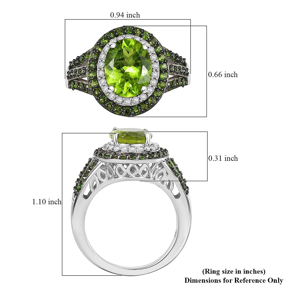 D'Joy Hebei Peridot and Multi Gemstone 3.80 ctw Solar Flare Halo Ring in Platinum Over Sterling Silver (Size 9.0) image number 5