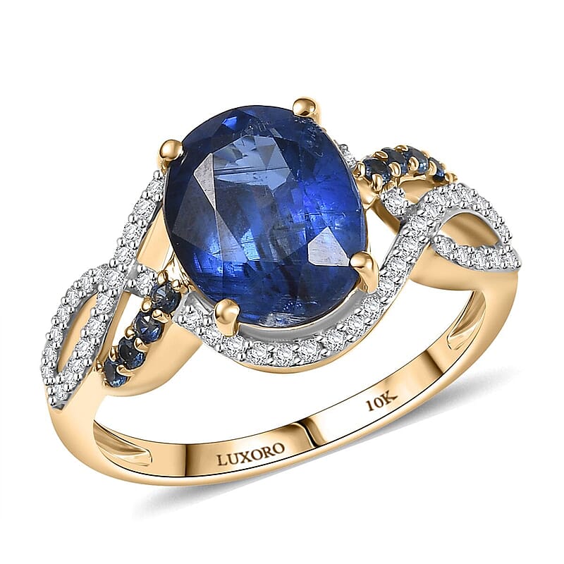 Luxoro Premium Nilamani, Ceylon Sapphire and G-H I2 Diamond 5.00 ctw Sea Whirlpool Ring in 10K Yellow Gold (Size 10.0)