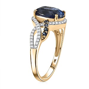 Luxoro Premium Nilamani, Ceylon Sapphire and G-H I2 Diamond 5.00 ctw Sea Whirlpool Ring in 10K Yellow Gold (Size 10.0)