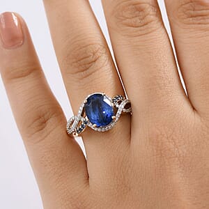 Luxoro Premium Nilamani, Ceylon Sapphire and G-H I2 Diamond 5.00 ctw Sea Whirlpool Ring in 10K Yellow Gold (Size 10.5)