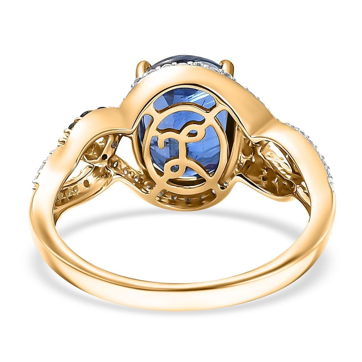 Luxoro Premium Nilamani, Ceylon Sapphire and G-H I2 Diamond 5.00 ctw Sea Whirlpool Ring in 10K Yellow Gold (Size 10.5) image number 4