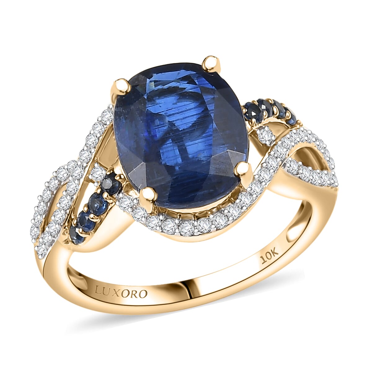 Luxoro 10K Yellow Gold Premium Nilamani, Ceylon Sapphire and Diamond (G-H, I2) (0.29 cts) Sea Whirlpool Ring (Size 9.0) 5.00 ctw image number 0