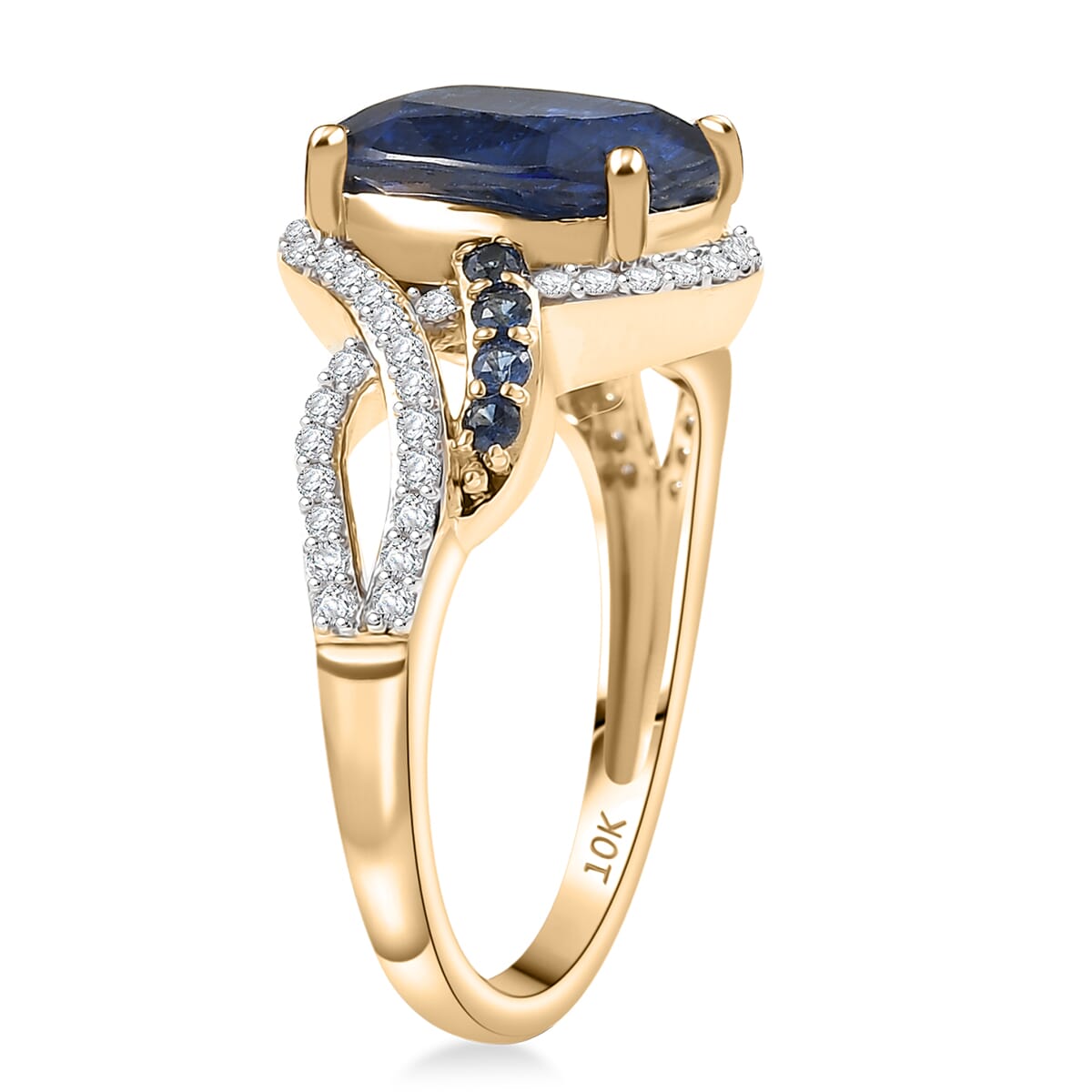 Luxoro 10K Yellow Gold Premium Nilamani, Ceylon Sapphire and Diamond (G-H, I2) (0.29 cts) Sea Whirlpool Ring (Size 9.0) 5.00 ctw image number 3