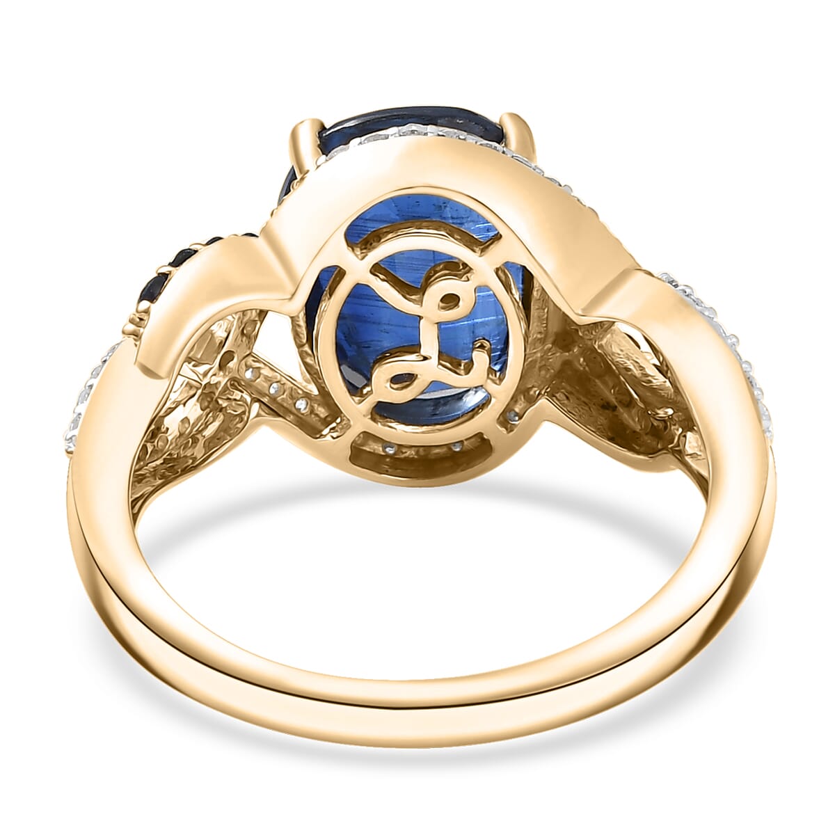Luxoro 10K Yellow Gold Premium Nilamani, Ceylon Sapphire and Diamond (G-H, I2) (0.29 cts) Sea Whirlpool Ring (Size 9.0) 5.00 ctw image number 4