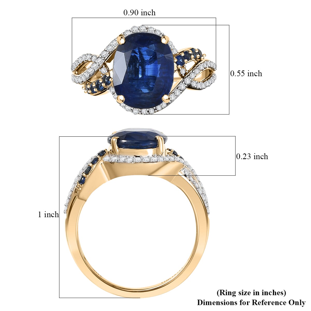 Luxoro 10K Yellow Gold Premium Nilamani, Ceylon Sapphire and Diamond (G-H, I2) (0.29 cts) Sea Whirlpool Ring (Size 9.0) 5.00 ctw image number 5
