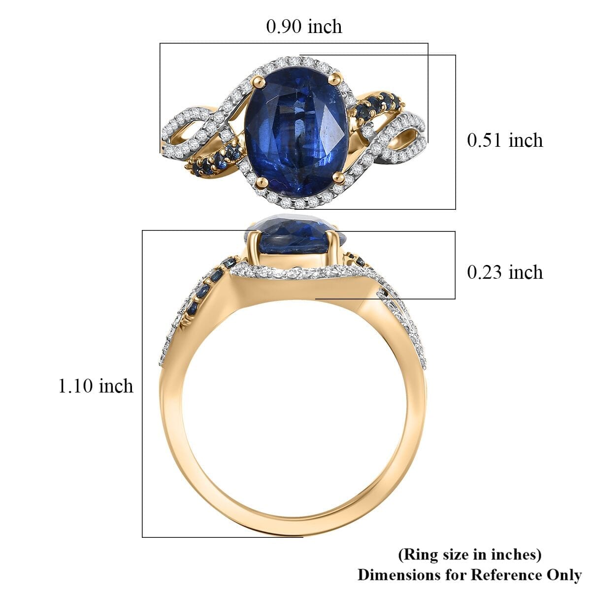 Luxoro Premium Nilamani, Ceylon Sapphire and G-H I2 Diamond 5.00 ctw Sea Whirlpool Ring in 10K Yellow Gold (Size 6.5) image number 5