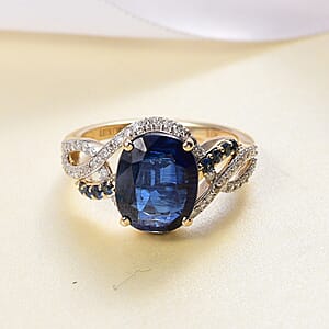 Luxoro Premium Nilamani, Ceylon Sapphire and G-H I2 Diamond 5.00 ctw Sea Whirlpool Ring in 10K Yellow Gold (Size 7.0)
