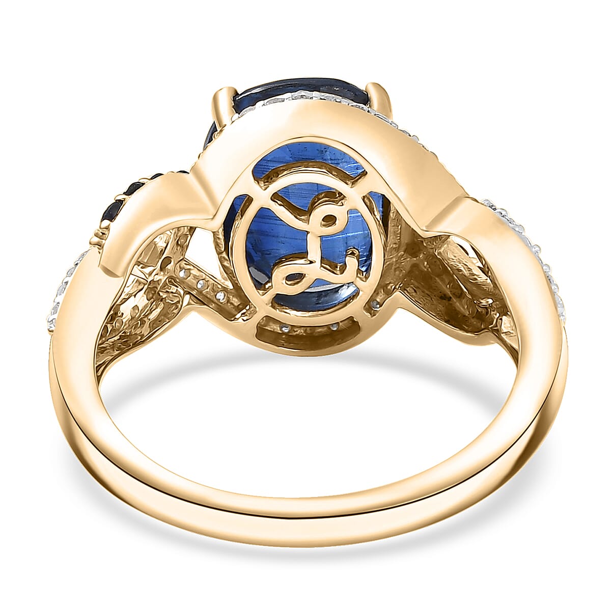 Luxoro Premium Nilamani, Ceylon Sapphire and G-H I2 Diamond 5.00 ctw Sea Whirlpool Ring in 10K Yellow Gold (Size 7.0) image number 4