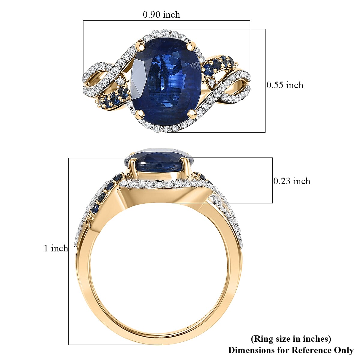 Luxoro Premium Nilamani, Ceylon Sapphire and G-H I2 Diamond 5.00 ctw Sea Whirlpool Ring in 10K Yellow Gold (Size 7.0) image number 5