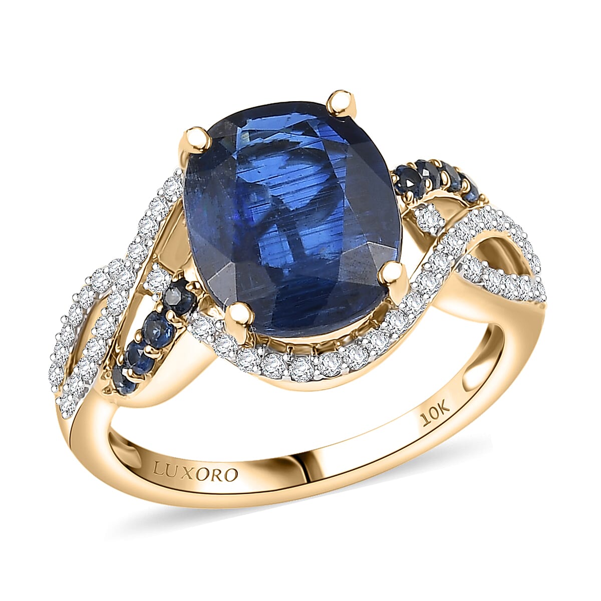 Luxoro Premium Nilamani, Ceylon Sapphire and G-H I2 Diamond 5.00 ctw Sea Whirlpool Ring in 10K Yellow Gold (Size 8.0) image number 0