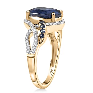 Luxoro Premium Nilamani, Ceylon Sapphire and G-H I2 Diamond 5.00 ctw Sea Whirlpool Ring in 10K Yellow Gold (Size 8.0)