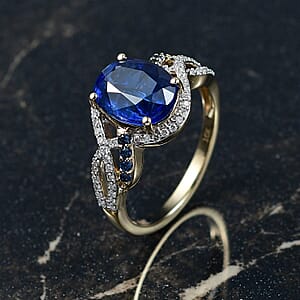Luxoro Premium Nilamani, Ceylon Sapphire and G-H I2 Diamond 5.00 ctw Sea Whirlpool Ring in 10K Yellow Gold (Size 8.5)