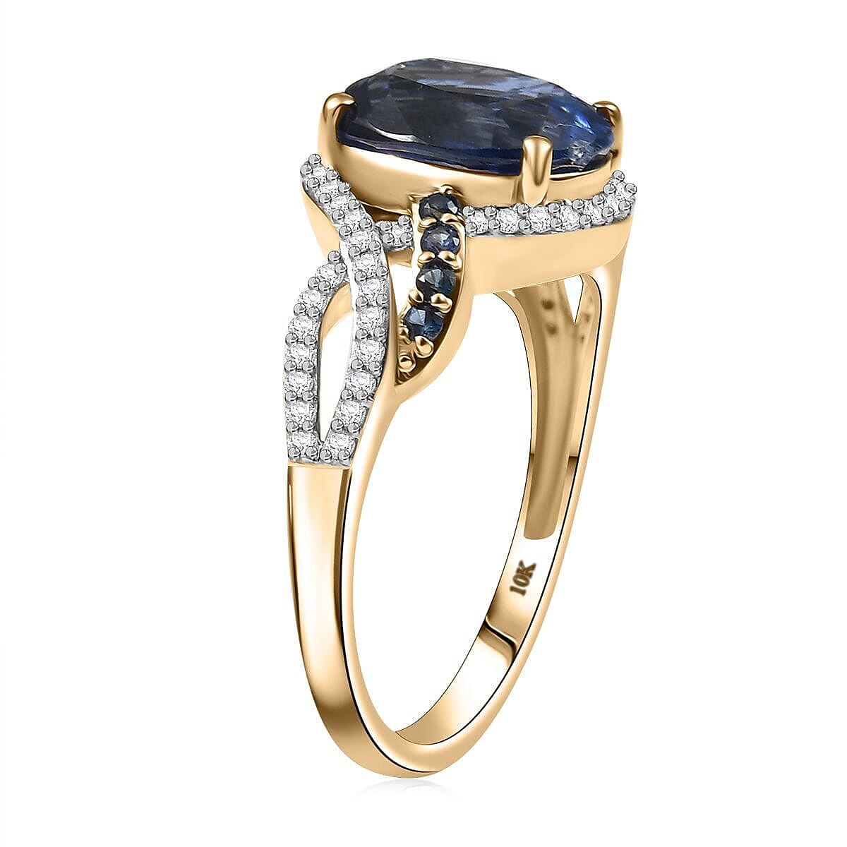 Luxoro Premium Nilamani, Ceylon Sapphire and G-H I2 Diamond 5.00 ctw Sea Whirlpool Ring in 10K Yellow Gold (Size 8.5) image number 3