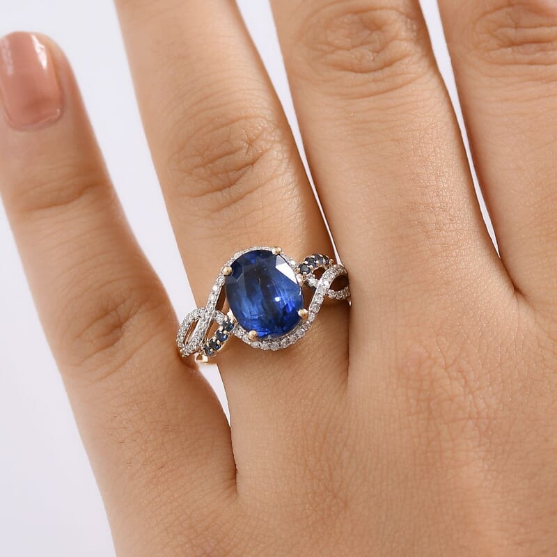 Luxoro Premium Nilamani, Ceylon Sapphire and G-H I2 Diamond 5.00 ctw Sea Whirlpool Ring in 10K Yellow Gold (Size 9.0)
