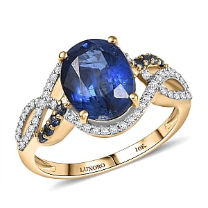 Luxoro Premium Nilamani, Ceylon Sapphire and G-H I2 Diamond 5.00 ctw Sea Whirlpool Ring in 10K Yellow Gold (Size 9.5)