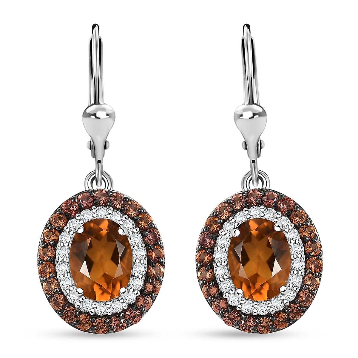 D'Joy Santa Ana Madeira Citrine and Multi Gemstone 3.75 ctw Lever Back Earrings in Platinum Over Sterling Silver image number 0