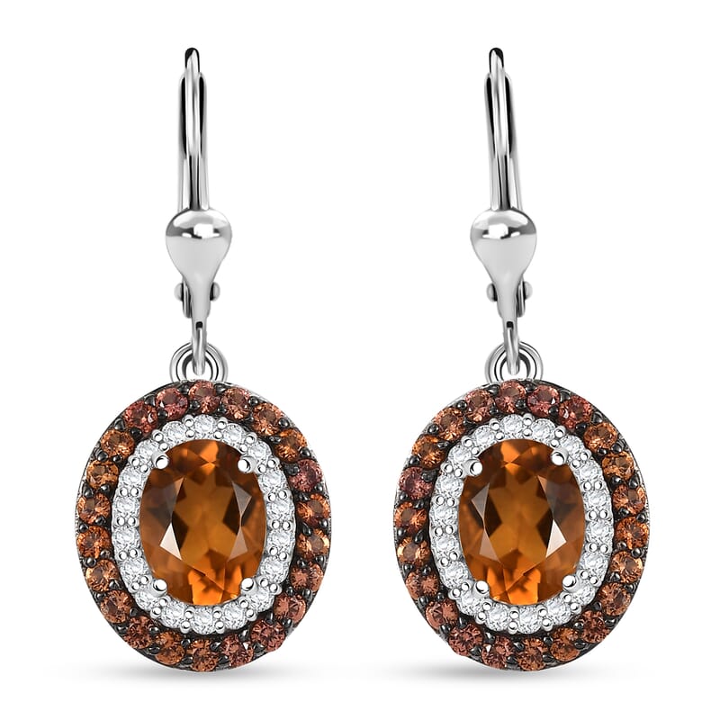 D'Joy Santa Ana Madeira Citrine and Multi Gemstone 3.75 ctw Solar Flare Halo Lever Back Earrings in Platinum Over Sterling Silver
