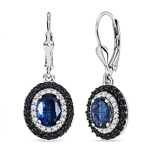 D'Joy Kashmir Kyanite and Multi Gemstone 4.55 ctw Solar Flare Halo Lever Back Earrings in Platinum Over Sterling Silver