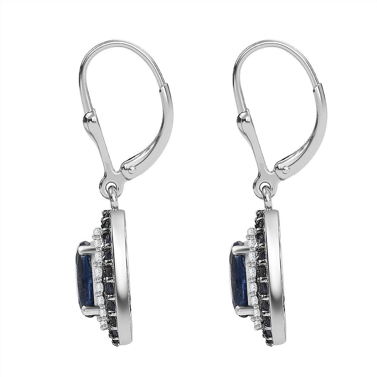D'Joy Kashmir Kyanite and Multi Gemstone 4.55 ctw Solar Flare Halo Lever Back Earrings in Platinum Over Sterling Silver image number 3