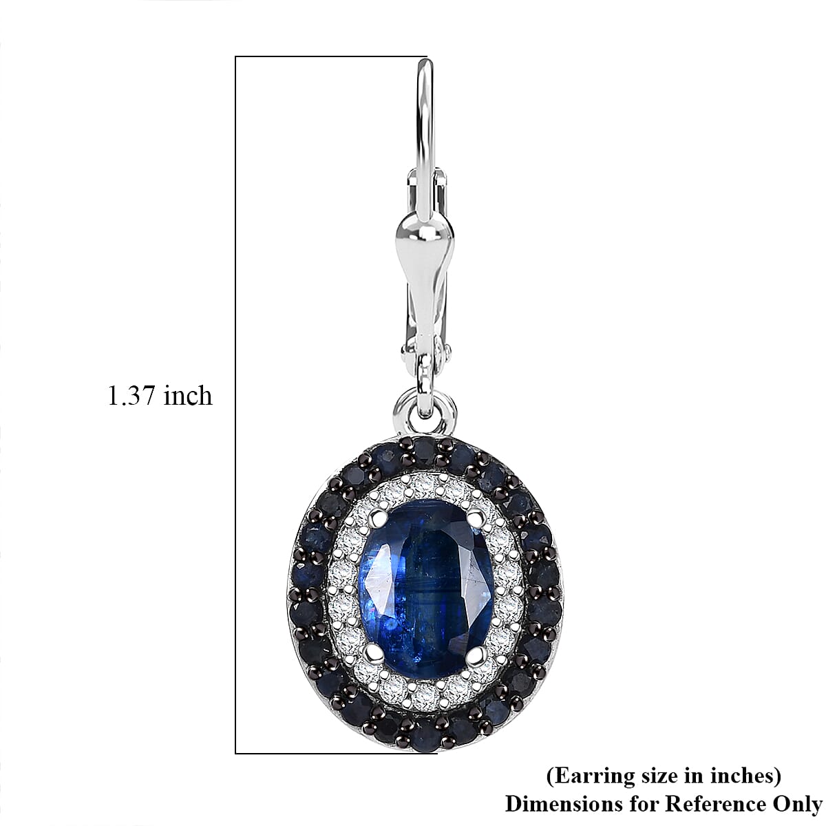 D'Joy Kashmir Kyanite and Multi Gemstone 4.55 ctw Solar Flare Halo Lever Back Earrings in Platinum Over Sterling Silver image number 5