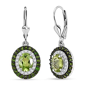 D'Joy Hebei Peridot and Multi Gemstone 4.20 ctw Earrings in Platinum Over Sterling Silver