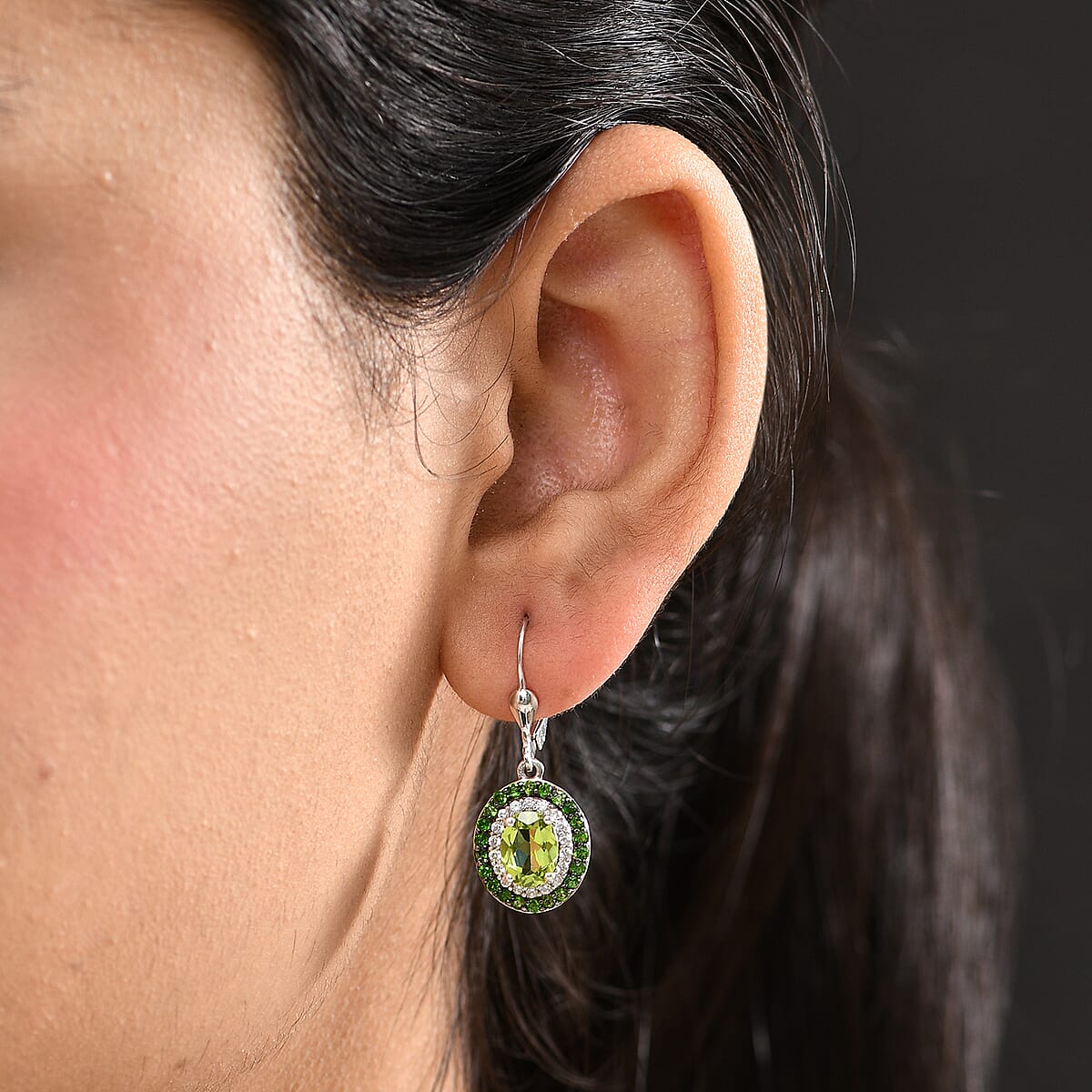 D'Joy Hebei Peridot and Multi Gemstone 4.20 ctw Earrings in Platinum Over Sterling Silver image number 2