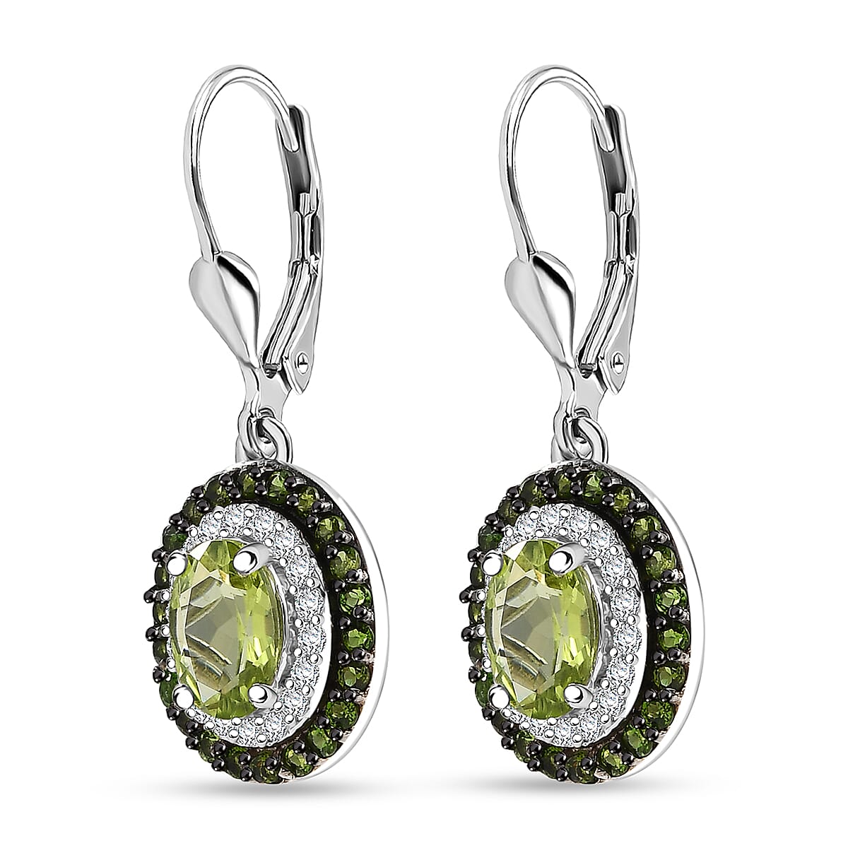 D'Joy Hebei Peridot and Multi Gemstone 4.20 ctw Earrings in Platinum Over Sterling Silver image number 3