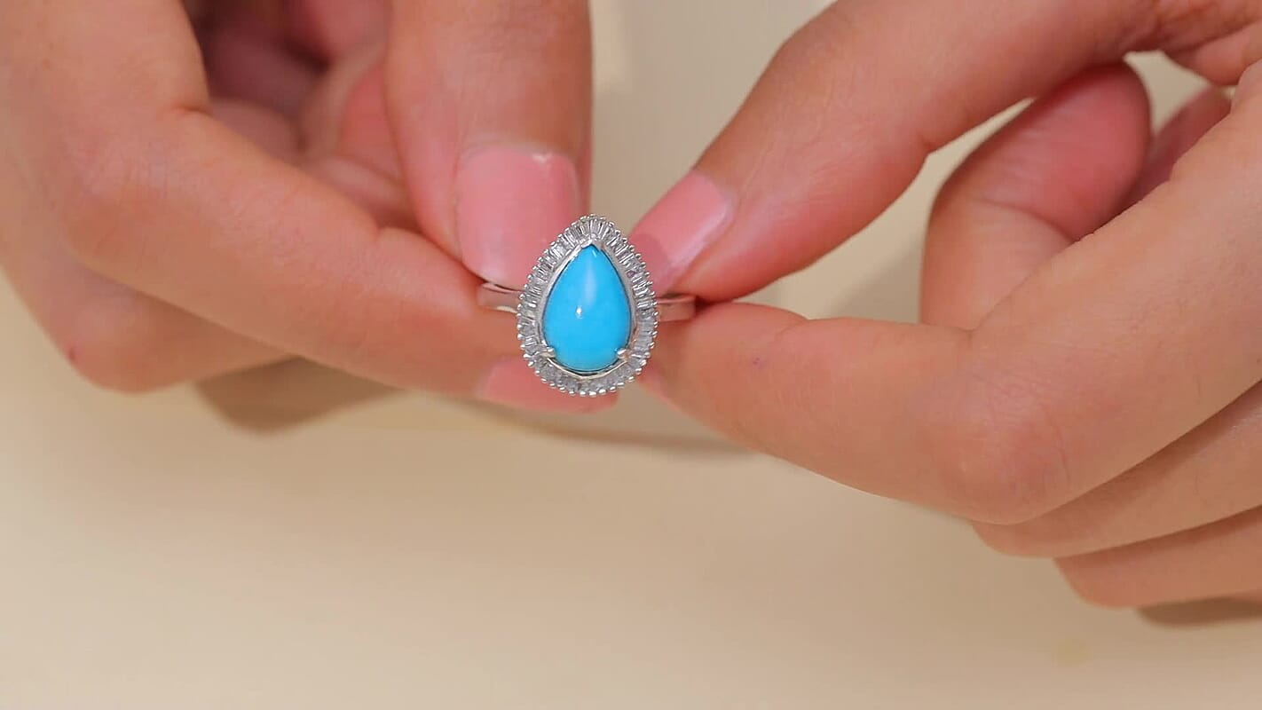 D'Joy Premium Sleeping Beauty Turquoise and Diamond 3.10 ctw Ring in Rhodium Over Sterling Silver (Size 10.0)