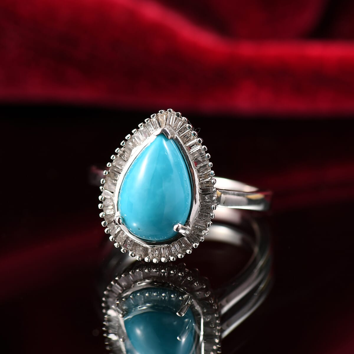 D'Joy Premium Sleeping Beauty Turquoise and Diamond 3.10 ctw Ring in Rhodium Over Sterling Silver (Size 10.0) image number 1