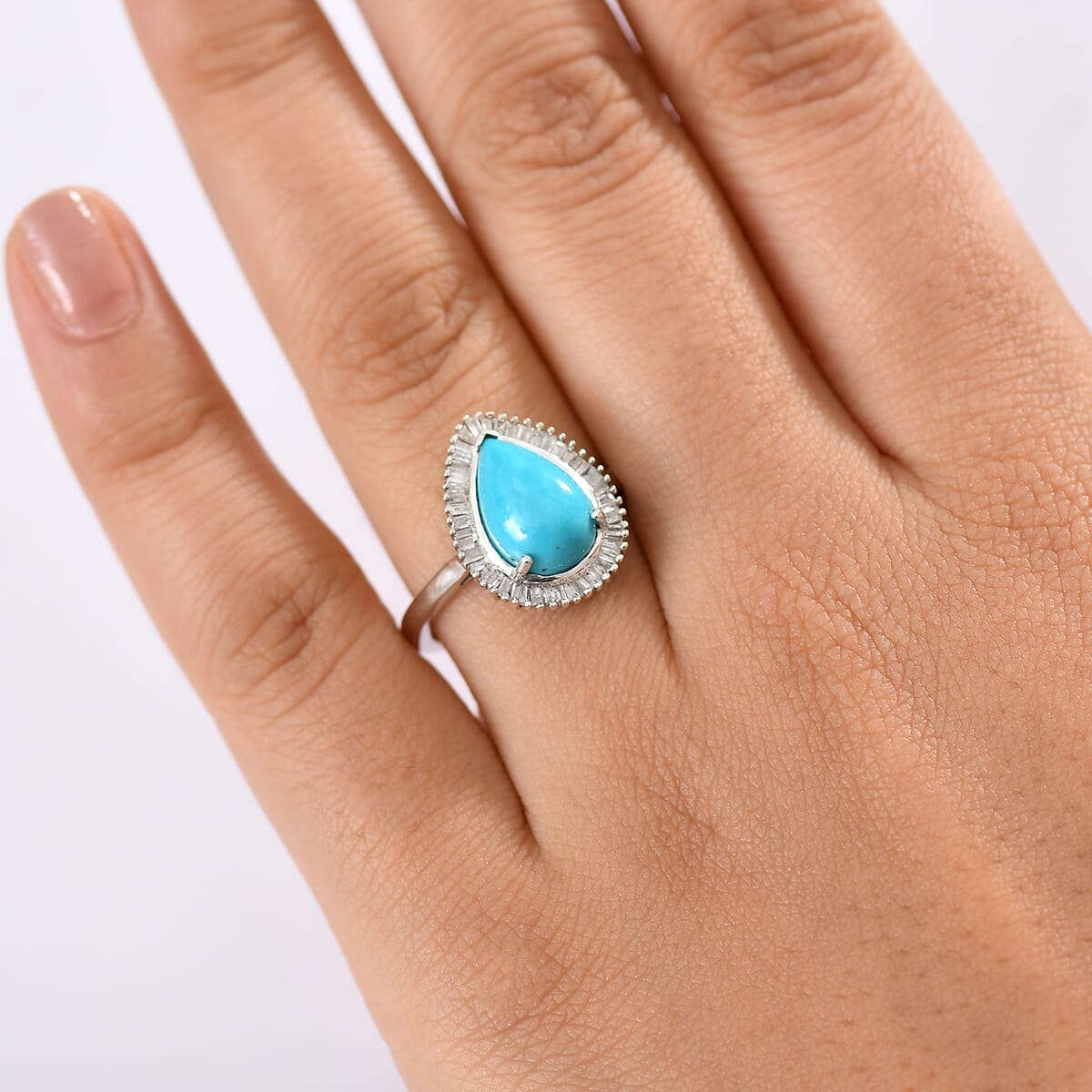 D'Joy Premium Sleeping Beauty Turquoise and Diamond 3.10 ctw Ring in Rhodium Over Sterling Silver (Size 10.0) image number 2