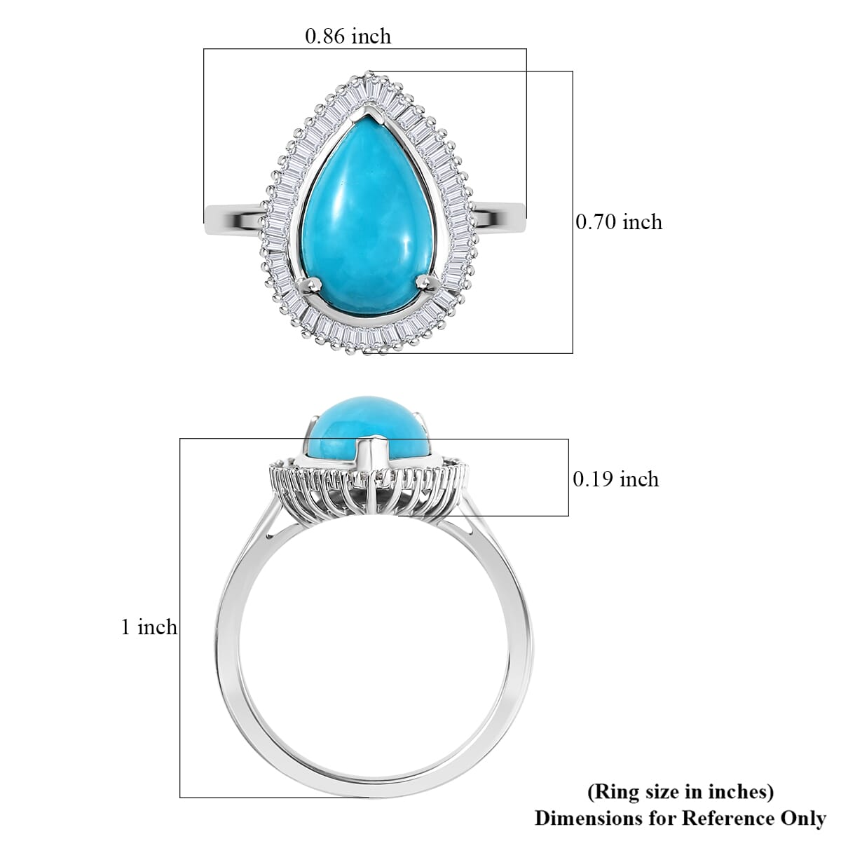 D'Joy Premium Sleeping Beauty Turquoise and Diamond 3.10 ctw Ring in Rhodium Over Sterling Silver (Size 10.0) image number 5