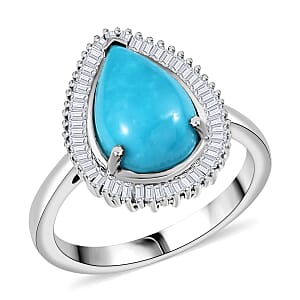 D'Joy Premium Sleeping Beauty Turquoise and Diamond 3.10 ctw Desert Bloom Ring in Rhodium Over Sterling Silver (Size 6.0)