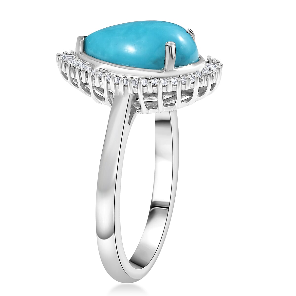 D'Joy Premium Sleeping Beauty Turquoise and Diamond 3.10 ctw Desert Bloom Ring in Rhodium Over Sterling Silver (Size 6.0) image number 3