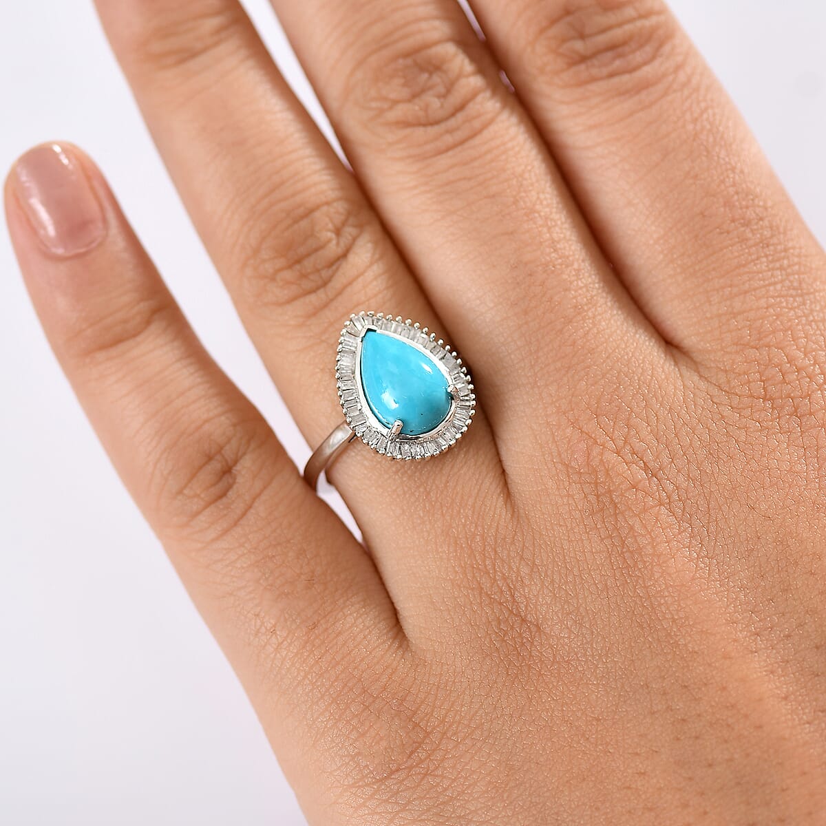 D'Joy Premium Sleeping Beauty Turquoise and Diamond 3.10 ctw Desert Bloom Ring in Rhodium Over Sterling Silver (Size 7.0) image number 2