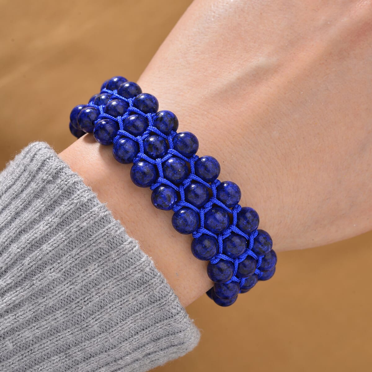 Lapis Lazuli Beaded Three-Row Bracelet (6-9In) 140.00 ctw image number 1