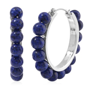 Lapis Lazuli 35 ctw Hoop Earrings in Silvertone