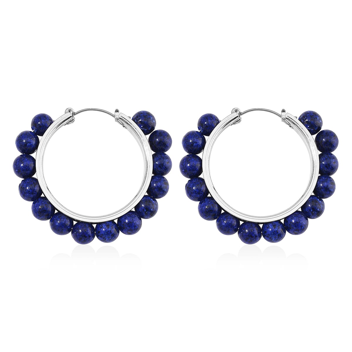 Lapis Lazuli 35 ctw Hoop Earrings in Silvertone image number 3